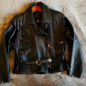 Studded ladies black leather jacket large